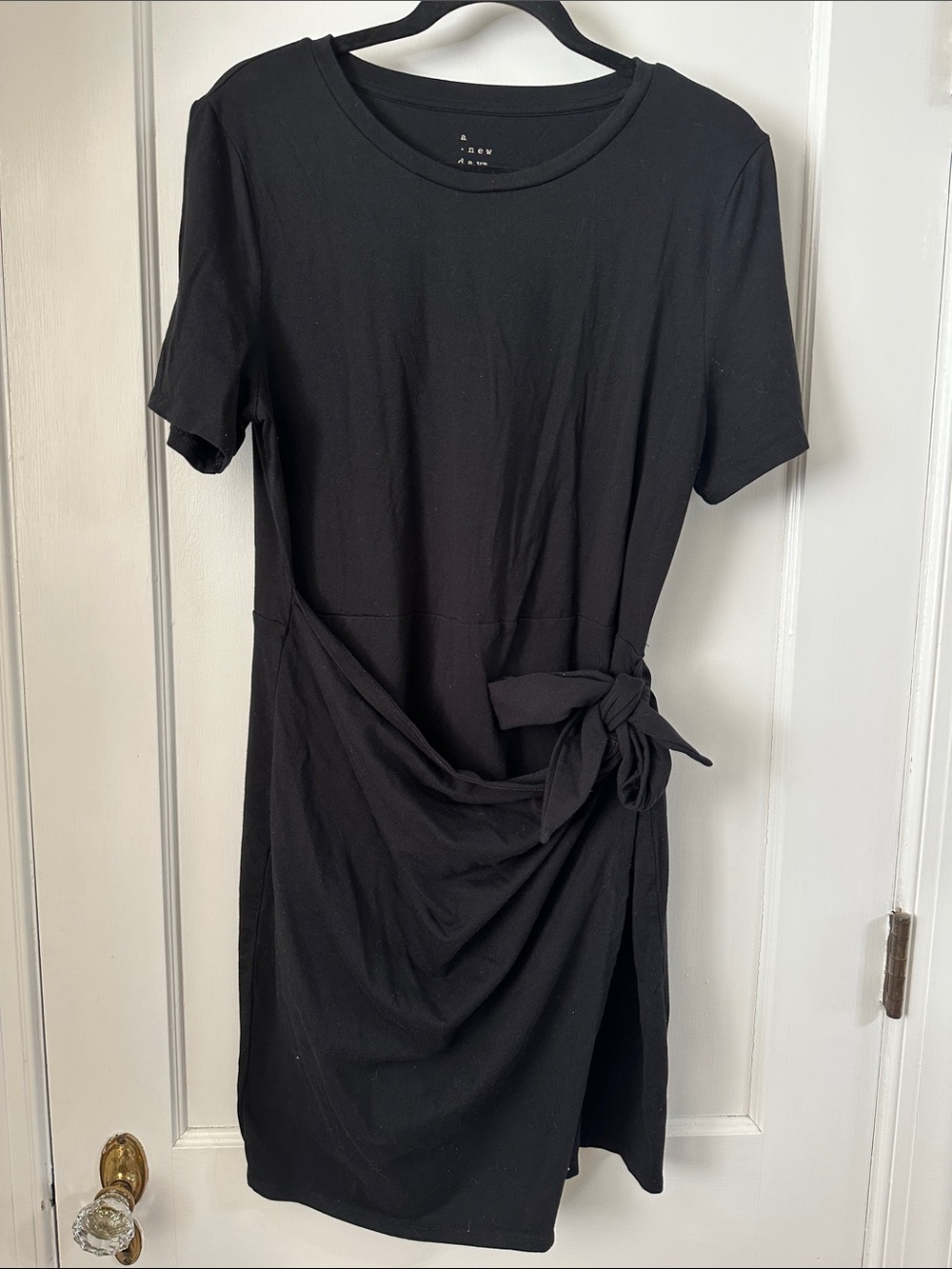 a new day Black Tie-Waist Short Sleeve Mini Dress with Side Knot